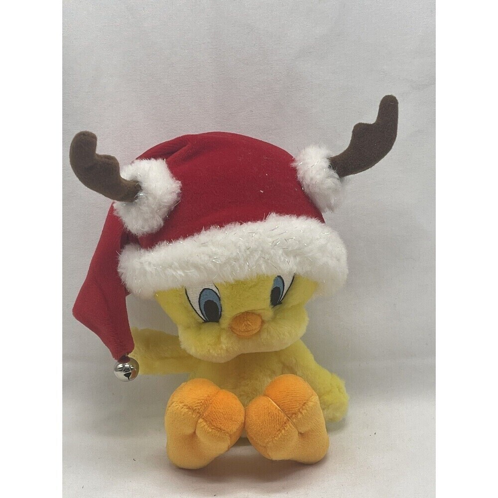 Hallmark Looney Tunes Tweety Bird Christmas Plush Santa Hat Reindeer antlers 10"